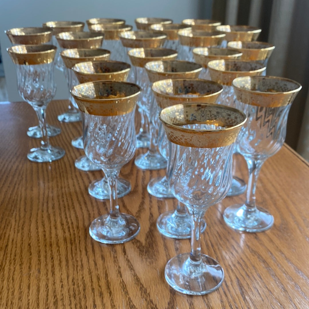Vintage Gold Rim Crystal Wine Goblet Glasses - Classic & Kitsch