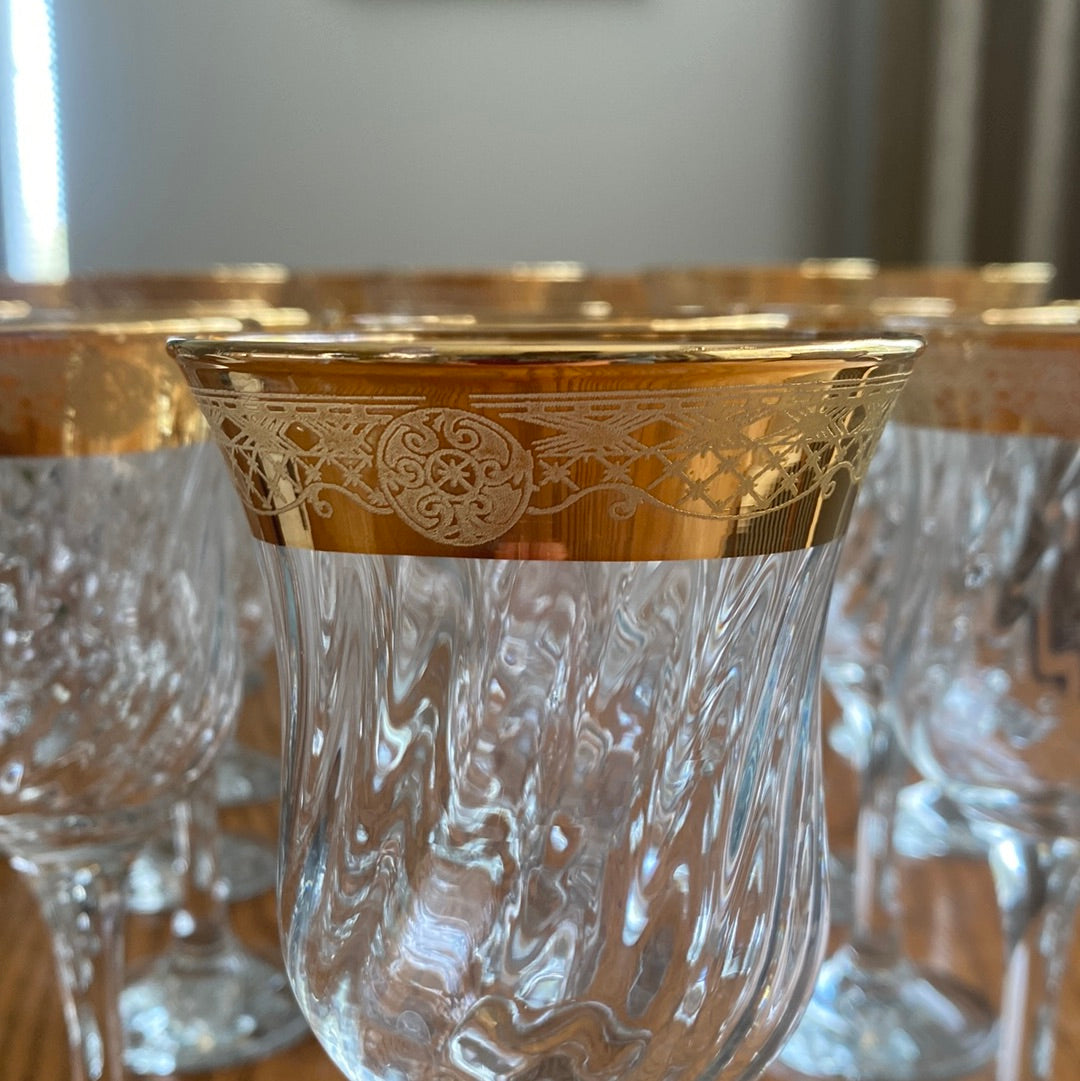 Vintage Gold Rim Crystal Wine Goblet Glasses - Classic & Kitsch
